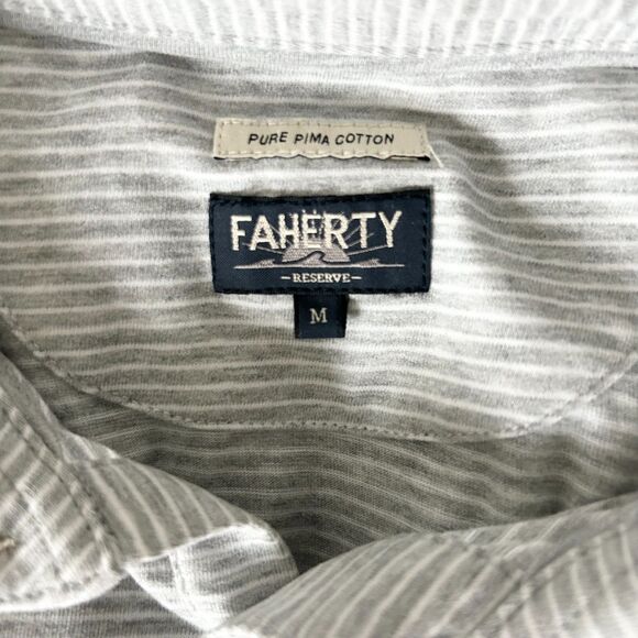 Faherty Reserve Men's Pure Pima Cotton Gray Stripe Polo Shirt Size Medium - Picture 4 of 5